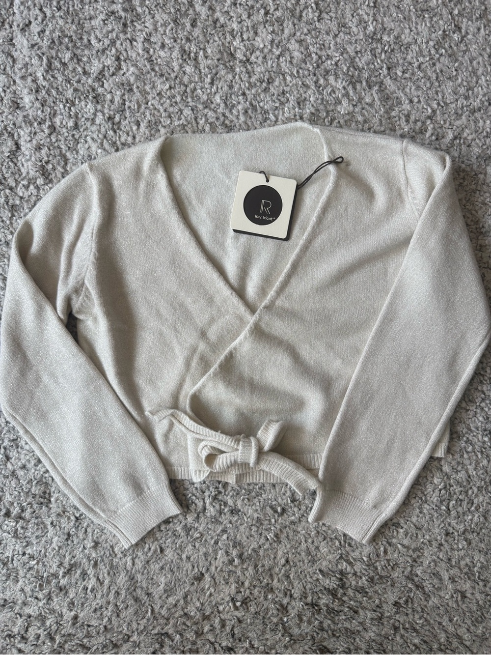 Ray Tricot Ivory Silver Metallic Wrap Cardigan NWT